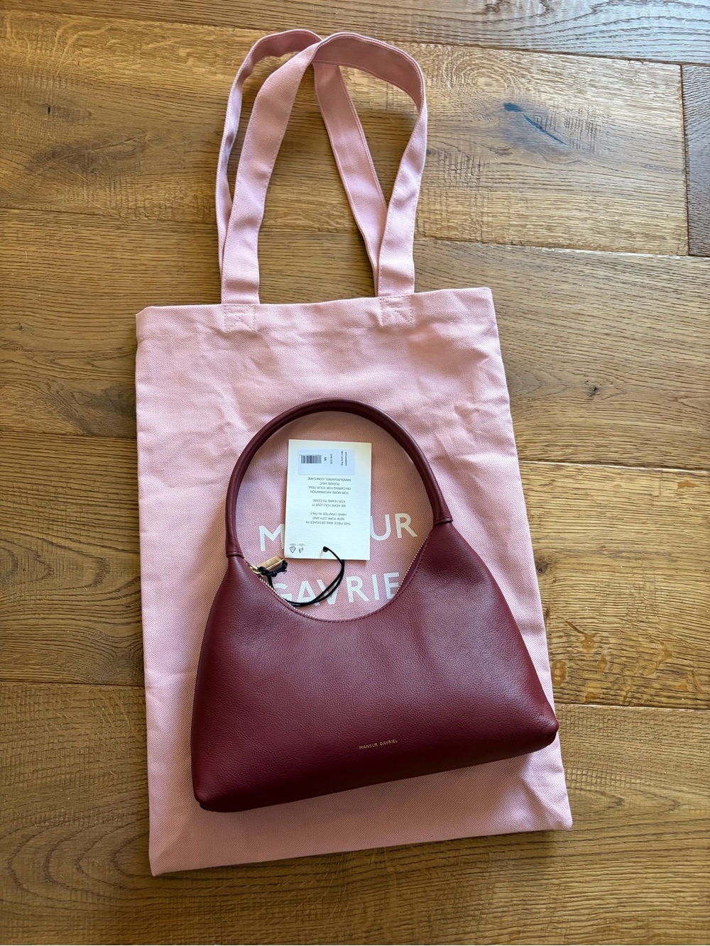 Mansur Gavriel Oxblood Leather Mini Hobo Bag